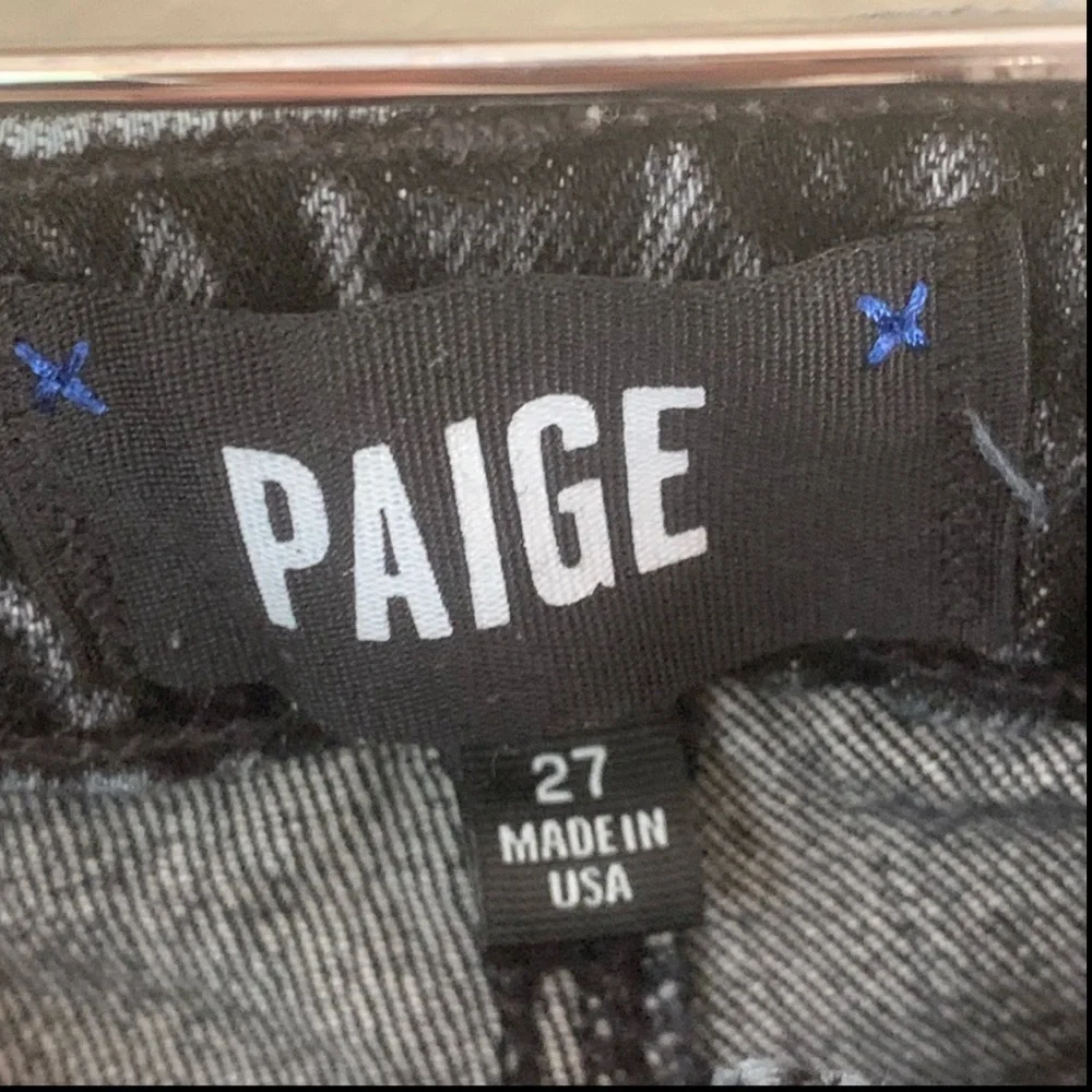 PAIGE Brigitte Fringe Trimmed Mid-Rise Slim Jeans Black Size 27 - Picture 2 of 16